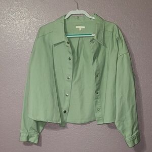 Sage Green Cropped Denim Jacket